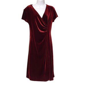 Bobby Bee Vintage Womens Burgundy Velvet Holiday Faux Wrap Dress Glam 14